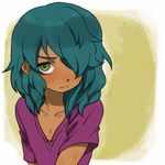  bjorn_kyle blush dark_skin dark_skinned_male green_hair hair_over_one_eye inazuma_eleven inazuma_eleven_(series) male_focus otoko_no_ko shirt solo 