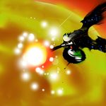  explosion from_above glowing glowing_eye red_eyes reiuji_utsuho solo touhou tren wings 