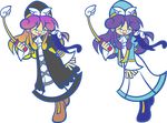  accord_sensei bespectacled blonde_hair cat closed_eyes flat_color full_body glasses gradient_hair hat hijiri_byakuren multicolored_hair multiple_girls palette_swap parody purple_hair puyopuyo puyopuyo_fever style_parody touhou transparent_background wand y&amp;k 