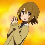  alternate_hairstyle bad_id bad_pixiv_id brown_eyes brown_hair cardigan hair_down hajime_(hajime-ill-1st) k-on! school_uniform short_hair solo steepled_fingers tainaka_ritsu 