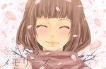  bad_id bad_pixiv_id bangs blunt_bangs brown_hair cherry_blossoms closed_eyes enpera mitsunari sayoko_(sayonara_memories) sayonara_memories_(supercell) scarf smile solo supercell tears 