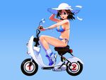  absurdres bike bikini blue blush breasts hat highres short_hair swimsuit tech_win wallpaper yoshizaki_mine 