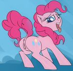  2014 abstract_background anus balloon blue_eyes butt clitoris cutie_mark digital_media_(artwork) dripping earth_pony equine eyebrows eyelashes female feral friendship_is_magic fur hair half-closed_eyes horse looking_back looking_down mammal my_little_pony open_mouth pink_fur pink_hair pinkie_pie_(mlp) pony ponypron precum presenting presenting_anus presenting_pussy pussy raised_tail simple_background solo teeth tongue tongue_out white_sclera 