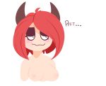  breasts clothed clothing digital_media_(artwork) female hair half-closed_eyes horn horned_humanoid humanoid mammal meryiel not_furry nude red_hair simple_background solo succ_the_succubus succubus text white_background 