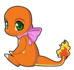  bow charmander cute eyelashes female feral fire green_eyes lizard looking_at_viewer nintendo pok&eacute;mon reptile scalie simple_background sitting solo sugarcup91 video_games 