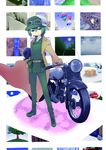  1girl androgynous artist_request goggles green_hair hat hermes holster kino kino_no_tabi motorcycle short_hair solo tagme vehicle 
