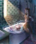  anthro bath canine female hi_res hihikori inside mammal smile solo towel wolf 