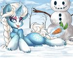 2014 alternate_species blue_eyes carrot cloud crossover cutie_mark disney equine female food frozen_(movie) glowing hair hi_res hooves horn levitation magic mammal my_little_pony outside ponification queen_elsa_(frozen) rainbowscreen sky snow snowman solo suggestive tongue tongue_out unicorn vegetable white_hair 