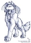  2007 all_fours canine claws collar english_text eyebrows eyelashes feathers female feral fleki_(character) fur mammal night pawpads paws simple_background solo text traditional_media_(artwork) watermark white_background white_eyes wolf wolfy-nail 