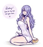  blush breasts camilla_(fire_emblem_if) cleavage fire_emblem fire_emblem_if hair_over_one_eye large_breasts lips long_hair looking_at_viewer naked_towel patting_lap purple_eyes purple_hair solo spewing_mews towel 