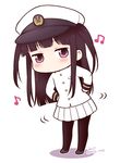  beamed_eighth_notes black_hair black_legwear blush commentary_request dancing eighth_note hat kantai_collection little_girl_admiral_(kantai_collection) long_hair migu_(migmig) military military_uniform musical_note naval_uniform no_mouth pantyhose peaked_cap purple_eyes skirt solo twintails twitter_username uniform 