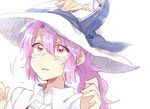  blush commentary_request crying crying_with_eyes_open hat hat_ribbon long_hair multiple_girls out_of_frame ponytail purple_hair red_eyes ribbon six_(fnrptal1010) solo_focus tears touhou watatsuki_no_toyohime watatsuki_no_yorihime white_background white_hat younger 