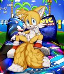  2_tails anthro anus aogami balls bed big_ears blush butt canine clothing cute english_text erection footwear fox fur hedgehog looking_at_viewer male mammal miles_prower multi_tail navel nude penis presenting presenting_hindquarters quills shoes sitting smile solo sonic_(series) sonic_the_hedgehog spread_legs spreading text uncut video_games 