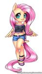  2016 anthro anthrofied blue_eyes clothing equine female fluttershy_(mlp) friendship_is_magic long_tail mammal my_little_pony pegasus racoon-kun shorts solo wings 