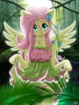  2016 anthro anthrofied blush breasts clothing clothing_lift dress dress_lift equestria_girls feathered_wings feathers female fluttershy_(mlp) forest friendship_is_magic hair hi_res humanoid long_hair looking_at_viewer my_little_pony outside panties pink_hair skirt skirt_lift smile solo standing suggestive tree underwear uotapo winged_humanoid wings yellow_skin 