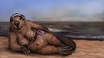  80s beach beaver female headphones mammal nude rodent seaside splice_(artist) webbed_feet 