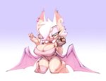  anthro bat big_breasts bigdad breasts cleavage clothed clothing curvaceous female hair hair_over_eye kneeling looking_at_viewer makeup mammal nipple_bulge rouge_the_bat smile solo sonic_(series) 