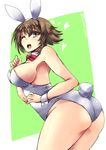  alternate_costume animal_ears ass backless_outfit bare_legs breasts bunny_ears bunny_girl bunny_tail bunnysuit flipped_hair green_eyes kantai_collection large_breasts leotard light_brown_hair looking_at_viewer mutsu_(kantai_collection) off_shoulder one_eye_closed open_mouth shinshin short_hair sideboob solo tail 