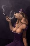  anthro bare_shoulders breasts canine cigarette cigarette_holder cleavage clothed clothing cocker_spaniel digital_media_(artwork) digital_painting_(artwork) dog dress female flapper hat hi_res jewelry mammal necklace nubbalub portrait smoke_ring smoking solo 