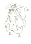  anthro caprine clothed clothing coat eyewear fazzi female glasses hair hat hi_res hooves horn looking_at_viewer mammal mon311 monochrome poppy_opossum sheep short_hair solo wool 