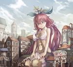  bare_shoulders blush_stickers building cagliostro_(granblue_fantasy) castle clarisse_(granblue_fantasy) cloud day elsam_(granblue_fantasy) frown giantess granblue_fantasy half-timbered long_hair lyria_(granblue_fantasy) navel outdoors plant_girl red_eyes red_hair seiza sitting size_difference sky solo_focus vee_(granblue_fantasy) vira_lilie yggdrasil_(granblue_fantasy) yilx 