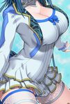  asamura_hiori blue_hair breasts close-up dress head_out_of_frame highres large_breasts mother_(pso2) phantasy_star phantasy_star_online_2 short_hair solo thigh_strap 
