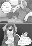  anthro canine comic daughter duo english_text eyes_closed father father_and_daughter female inside male mammal mochashep monochrome parent smile text 
