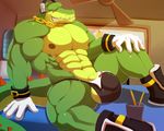  abs anthro areola balls biceps big_muscles clothed clothing crocodile footwear gloves headphones hyper hyper_muscles kunn_(artist) looking_at_viewer male manly muscular navel nipples pecs penis reptile scalie sharp_teeth shoes sitting smile solo sonic_(series) spread_legs spreading teeth thick_thighs topless underwear vector_the_crocodile vein veiny_penis 