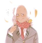  ammeja bald bird blush boku_no_hero_academia bunny closed_eyes feathers kouda_kouji male_focus monster_boy necktie scarf school_uniform simple_background solo u.a._school_uniform white_background 