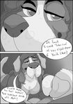  anthro breasts canine clothed clothing comic daughter duo english_text father father_and_daughter female half-closed_eyes male mammal mochashep monochrome parent text 
