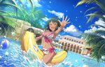  :d ^_^ anklet armpits artist_request banana_boat barefoot bikini closed_eyes dark_skin floral_print green_hair idolmaster idolmaster_cinderella_girls idolmaster_cinderella_girls_starlight_stage jewelry natalia_(idolmaster) official_art on_banana open_mouth pool print_bikini sarong short_hair smile solo swimsuit water 