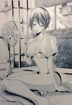  aoi_fuuka bare_shoulders barefoot blush breasts comic food fuuka greyscale ice_cream large_breasts long_legs looking_at_viewer monochrome no_bra official_art open_clothes panties seo_kouji short_hair sideboob solo toes underboob underwear 