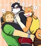  bearlovestiger13 biceps black_fur blush bulge canine dog duo embarrassed feline fukuzawa fur lion male mammal muscular muscular_male natsume nitobe pecs tooboe_bookmark 