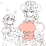  ? animal_ears breasts capelet chiyoshi_(sevendw) cosplay costume_switch large_breasts mouse_ears mouse_tail multiple_girls nazrin nazrin_(cosplay) red_eyes role_reversal shawl short_hair simple_background spoken_question_mark spot_color tail toramaru_shou toramaru_shou_(cosplay) touhou white_background 