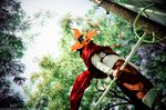  bandage cape cosplay goggles male_focus mask one_piece overalls photo sash sdraconis slingshot sogeking solo tree usopp usopp_(cosplay) weapon 