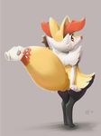  2016 ajin blush braixen canine disembodied_hand female fox grey_background hi_res inner_ear_fluff looking_back mammal nintendo pok&eacute;mon red_eyes simple_background solo video_games 