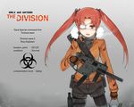  backpack bad_id bad_pixiv_id bag brown_hair commentary_request ekuesu eyepatch girls_und_panzer gun highres holster jacket kadotani_anzu kriss_vector long_hair rifle solo submachine_gun suppressor tom_clancy's_the_division twintails weapon 