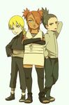  2boys akimichi_chouchou black_hair blue_eyes boruto:_naruto_the_movie brown_hair dark_skin green_eyes mizuto_(o96ap) multiple_boys nara_shikadai naruto naruto_(series) pale_skin thighhighs yamanaka_inojin yellow_eyes 