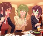  :o alcohol beer black_hair blew_andwhite blue-framed_eyewear blush bob_cut bottle breasts brown_eyes brown_hair casual chopsticks closed_eyes cup drinking_glass drunk earrings eyebrows fang food formal glasses green_eyes green_hair holding holding_bottle holding_cup jewelry kantai_collection large_breasts laughing long_hair long_sleeves multicolored_hair multiple_girls naganami_(kantai_collection) nail_polish okinami_(kantai_collection) older open_mouth pink_hair pink_nails plate short_hair short_hair_with_long_locks takanami_(kantai_collection) teeth thick_eyebrows yellow_eyes 