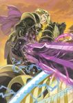  armor black_armor blonde_hair cape electricity energy fire_emblem fire_emblem_cipher fire_emblem_if gauntlets gloves horse looking_at_viewer male_focus marks_(fire_emblem_if) official_art purple_eyes siegfried_(sword) solo suzuki_rika sword tiara weapon 