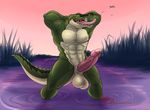  abs anthro armpits bald balls big_balls crocodile erection huge_penis hungothenomster looking_at_viewer male manly muscular partially_submerged pecs penis reptile saliva scalie sharp_teeth smile smirk solo standing swamp teeth thick_penis tongue tongue_out vein veiny_penis wet 