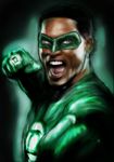  1boy bodysuit dark_skin dc_comics domino_mask fist green_lantern green_lantern_(series) john_stewart male_focus mask open_mouth pale_eyes ring solo 
