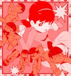  6+boys angry bad_id bad_pixiv_id border doro_in falling formal hair_ribbon hairband heart heart_in_mouth low_twintails matsuno_choromatsu matsuno_ichimatsu matsuno_juushimatsu matsuno_karamatsu matsuno_osomatsu matsuno_todomatsu monochrome multiple_boys no_shoes osomatsu-kun osomatsu-san plaid plaid_skirt punching ribbon running sextuplets short_twintails skirt solo_focus suit turtleneck twintails yowai_totoko 