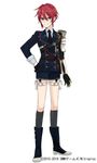  armor black_gloves black_legwear blue_eyes boots gloves hand_on_hip holster japanese_armor kneehighs kunimitsu male_focus military military_uniform necktie nitroplus official_art red_hair shinano_toushirou shorts shoulder_armor smile sode solo thigh_holster touken_ranbu uniform 