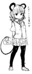  animal_ears black_legwear bow contemporary greyscale monochrome mouse_ears mouse_tail nazrin pantyhose sape_(saperon_black) school_uniform skirt solo tail touhou translated 