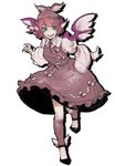  animal_ears ankle_wings asakura_noi bird_ears brown_hair dress green_eyes hat mystia_lorelei neck_ribbon open_mouth ribbon short_hair solo touhou wide_sleeves winged_hat wings 