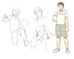  arm_at_side brown_hair denchuubou full_body ikeda_ken looking_at_viewer male_focus new_horizon official_art shirt shorts solo standing t-shirt white_shirt 