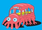  bus full_body futurama ground_vehicle highres john_a_zoidberg motor_vehicle nekobus nonokraken pink_skin simple_background solid_circle_eyes tonari_no_totoro wide-eyed 