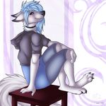  anthro canine clothed clothing female fox half-closed_eyes jewelry looking_at_viewer mammal muffin_angel necklace sitting smile solo 