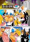 &lt;3 2014 anthro areola bat big_breasts big_butt blush breasts butt canine cleavage clothed clothing comic erect_nipples erection female flashing fox hi_res kissing male mammal michiyoshi miles_prower nipples penis rouge_the_bat saliva saliva_string sonic_(series) 